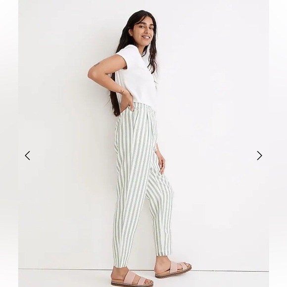 Madewell Linen-Cotton Track Trousers in Stripe SZ 6  Versailles Green New - Picture 3 of 12